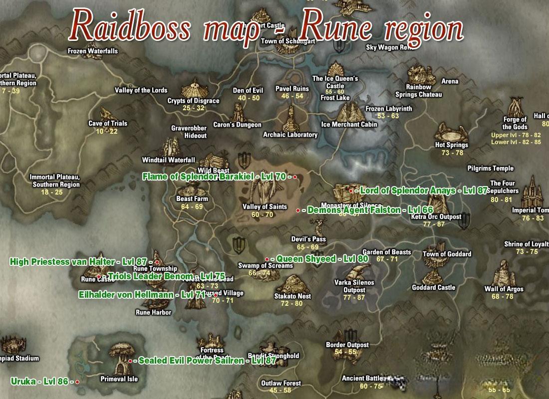 Расположение рейдбоссов на территории Руны - Rune area raidboss map